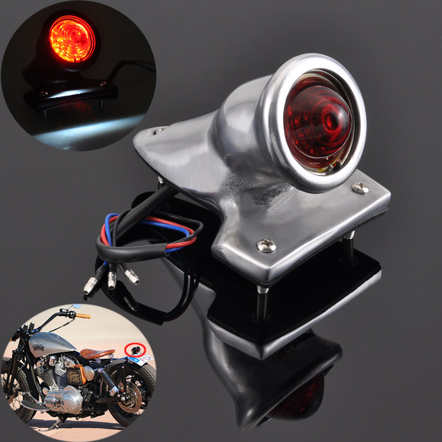 Đèn hậu led hình tròn cafe racer xe máy cổ điển mạ crôm cho harley cruiser xe tay ga chopper bobber đèn dừng phanh thông dụng 12v