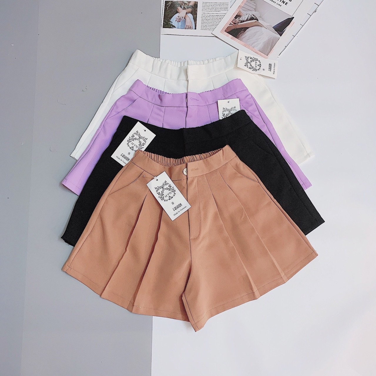 Quần đùi- quần short nữ xếp 2ly xòe