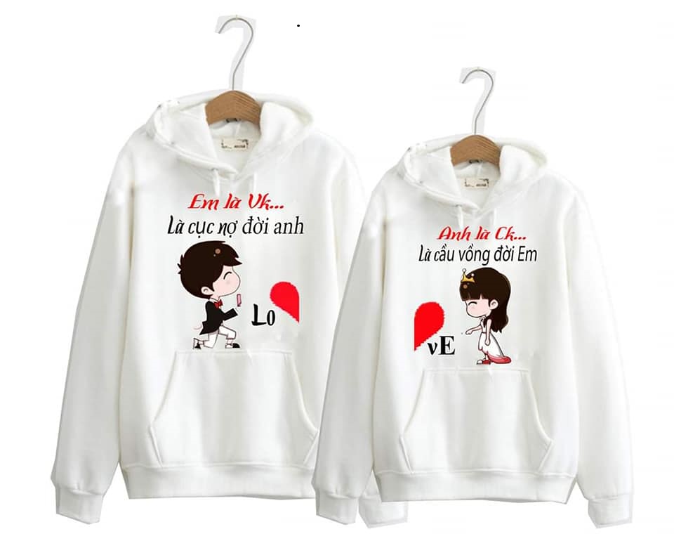 Combo 2 áo -Áo đôi tay dài có mũ và túi  in anh là em là ý nghĩa. áo đôi áo cặp áo nam nữ