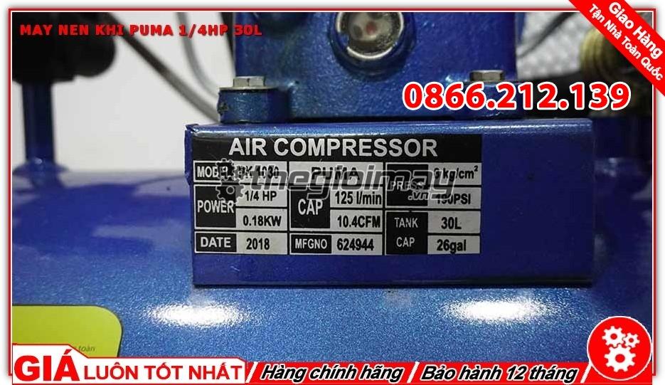 Máy nén khí dây đai PUMA 1/4HP -30l