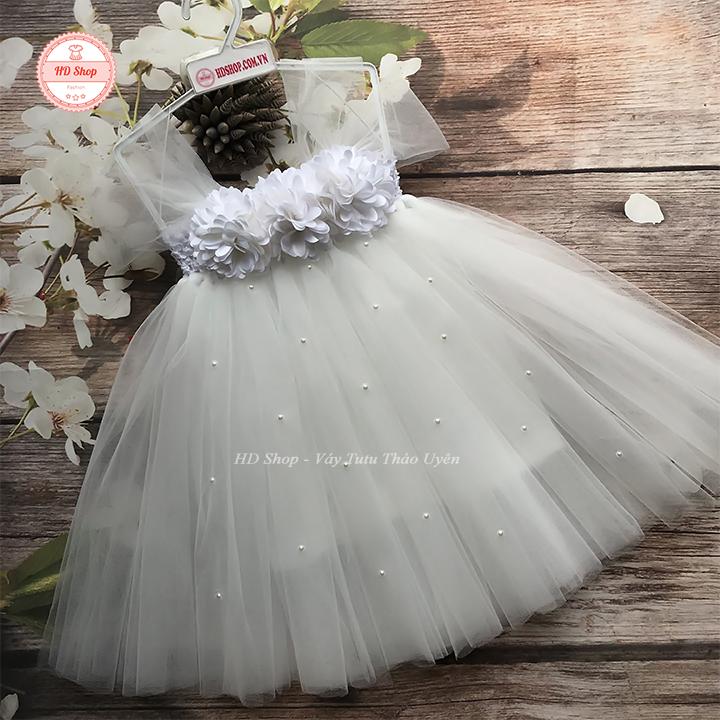 Đầm tutu trắng hoa xù trắng cho bé
