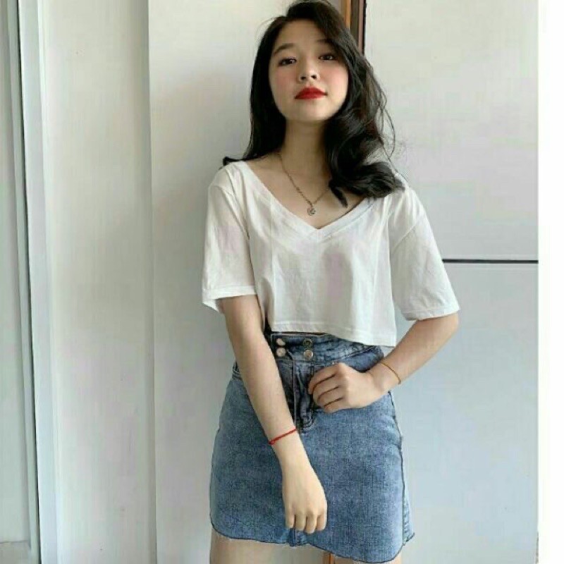[HCM]{ RẺ SIÊU RẺ } áo croptop trơn cổ tim