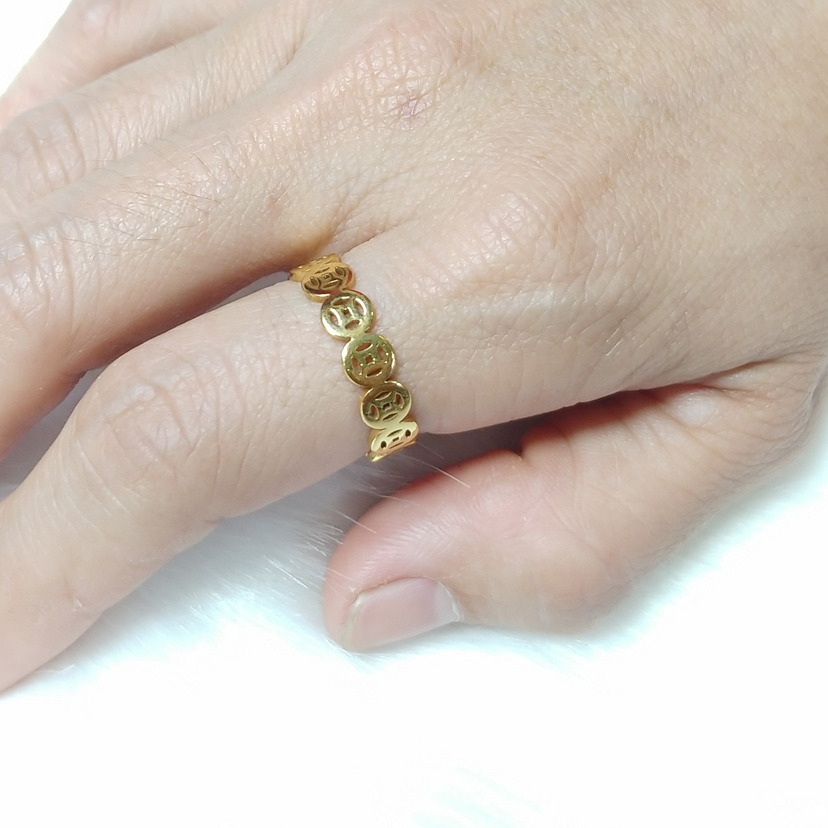 Nhẫn Nữ Kim Tiền Titanium Bền màu-Không kiêng nước, Không đen rỉ