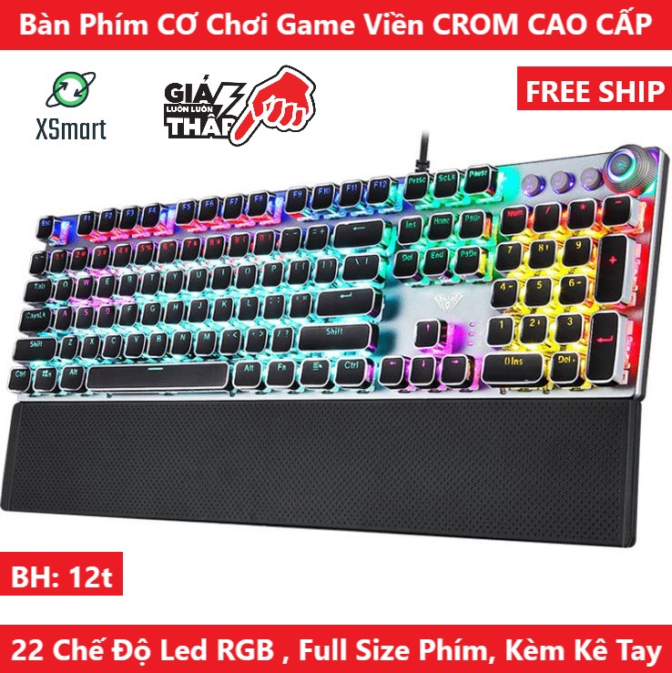 Bàn Phím Cơ Chơi Game FZ508 Pro Phiên Bản Viền Crom Có 22 Chế Độ Led RGB Full Size 104 Phím Tặng Kê Tay Tương Thích Máy Tính PC Laptop Dành Cho Game Thủ Cao Cấp