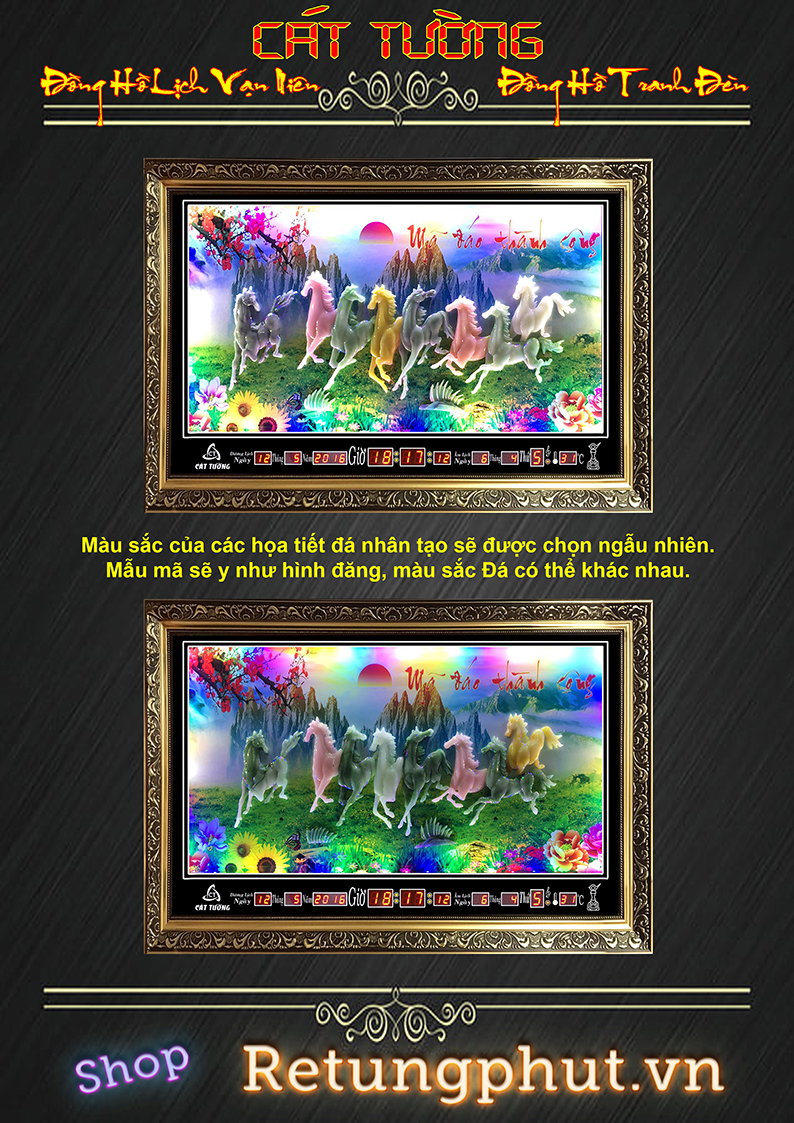 Đồng hồ Lịch Vạn Niên - Tranh Đá Mã Đáo D122 (KT 100x60x5cm)