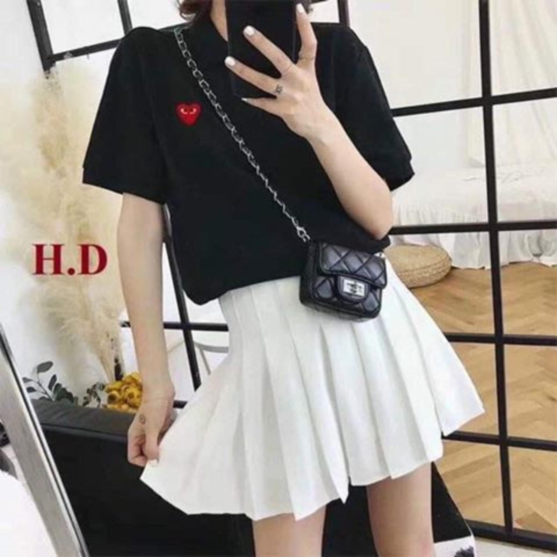[HCM]SET ÁO POLO TIM VÁY CARO ĐỎ ĐEN