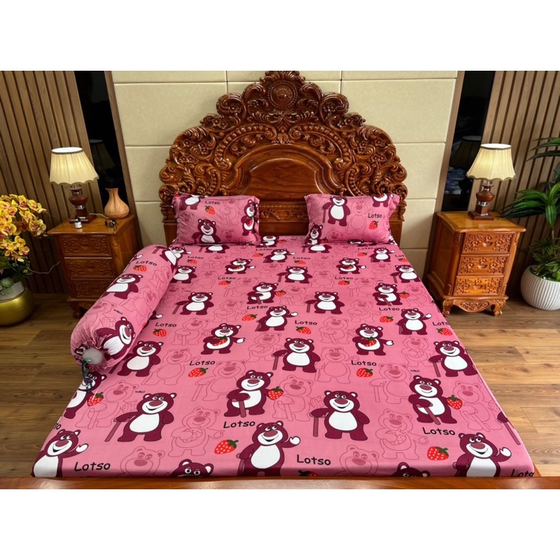 Drap thun lạnh hàn quốc mẫu gấu lotso (gấu chống gậy) đủ màu