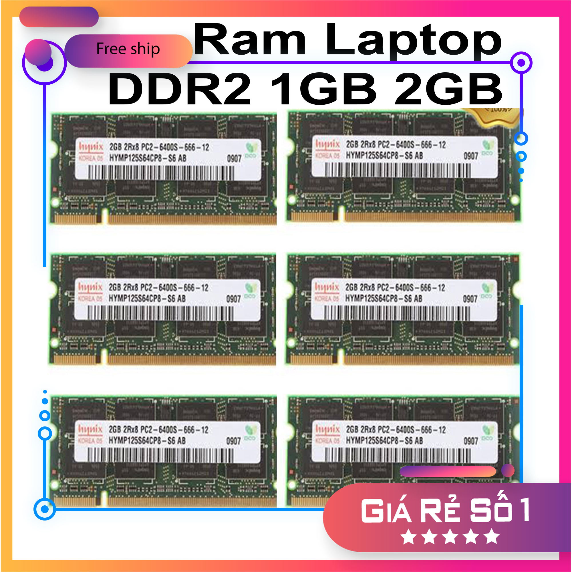 Ram Laptop DDR2 1GB 2GB hàng tháo máy