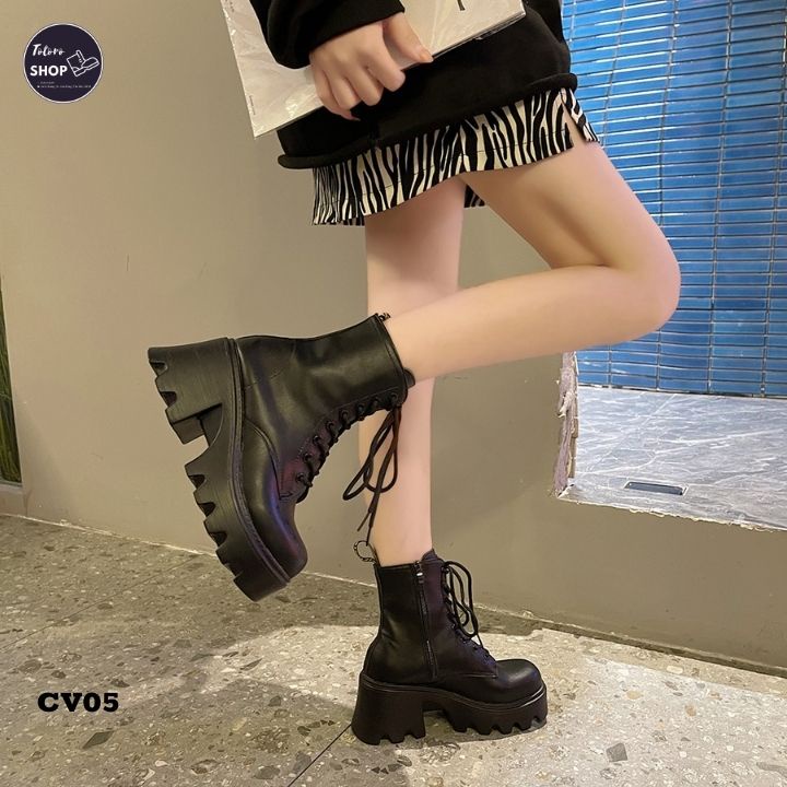 [Hàng Sẵn] [Ảnh Thật] [Freeship] Giày Bốt Nữ Cổ Vừa Đế 8cm Cổ 15cm - CV05