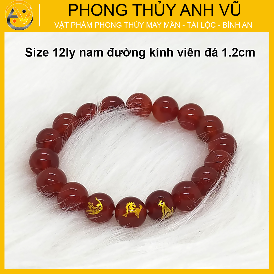 Vòng phong thủy mệnh hỏa dần ngọ tuất mã não đỏ - Vòng tay tam hợp quý nhân quý thần - Bảo hành 12 tháng - Phong thủy Anh Vũ