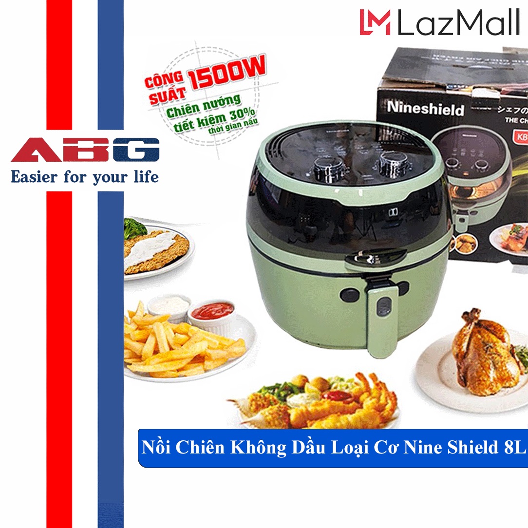 Nồi Chiên Nướng Không Dầu ABG Nine Shield 8 Lít Dung Tích Khổng Lồ Công Nghệ Mới  1500W - Siêu Tiện Dụng Nấu Nướng Trở Nên Dễ Dàng Hơn Bao Giờ Hết