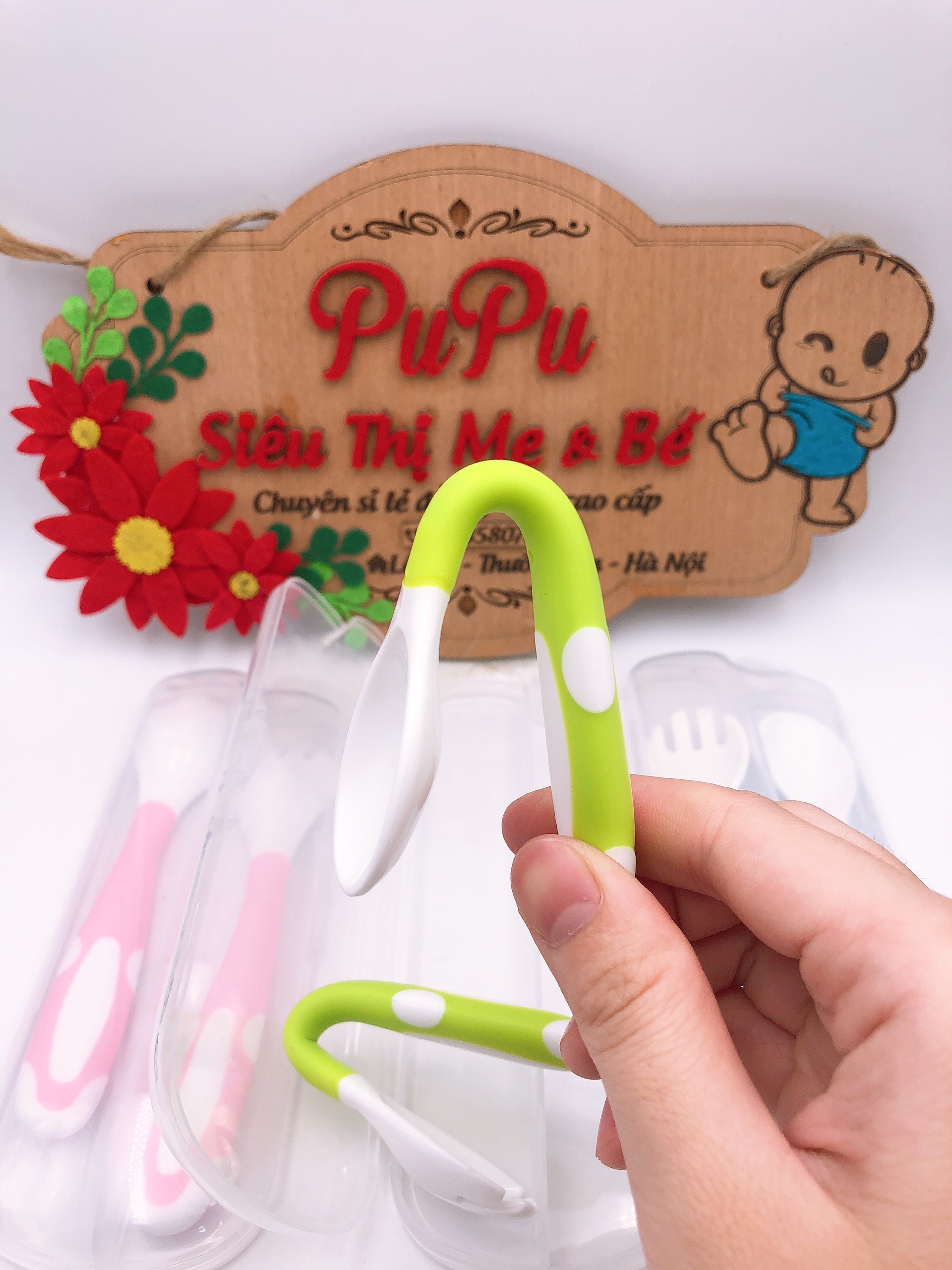 [HÀNG XUẤT] Bộ Thìa Dĩa Uốn Cong Tập Xúc Cho Bé