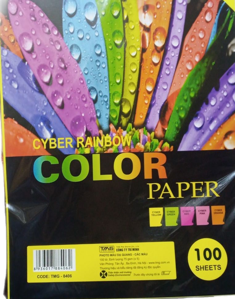 Giấy bìa A4 màu dạ quang 75gsm (100 tờ/tập)