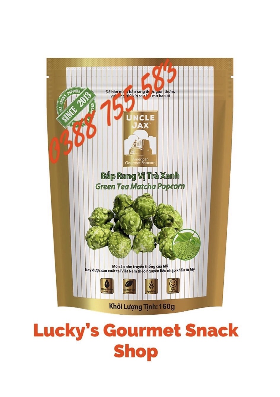 Bắp rang Uncle Jax vị: Trà Xanh (160G size đại)