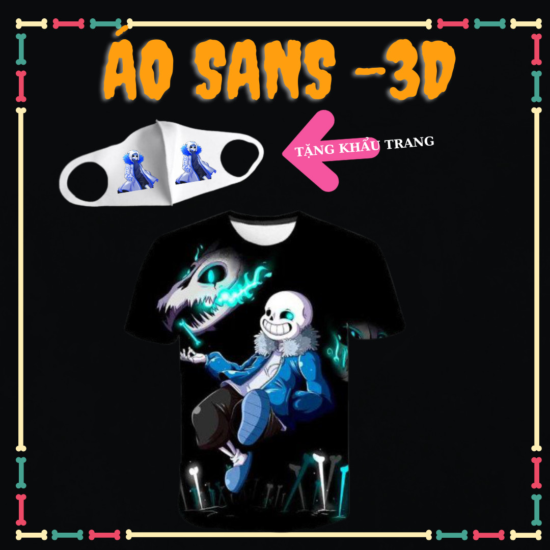 Áo phông trẻ em Sans 3D siêu ngầu Vải Thun Lạnh co giãn 4 chiều xịn xò cho trẻ em-Tặng khẩu trang lẻ size sale lớn