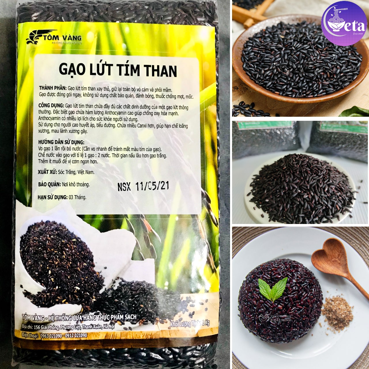 Combo Lứt dẻo, Gạo lứt đỏ và lức tím than Tôm Vàng (1kg/gói)
