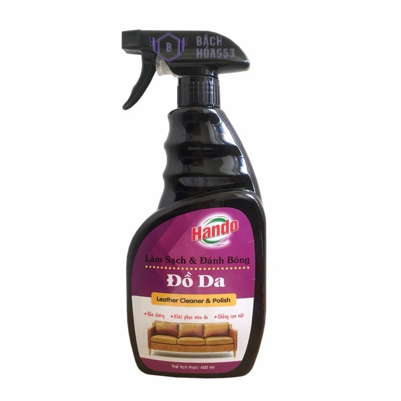 [Hoàn Tiền 10%] Chai xịt làm sạch và đánh bóng đồ da Hando 600ml - Xịt tẩy vệ sinh đồ da - Xịt đánh bóng đồ da - Xịt làm sạch đồ da đa năng BH932