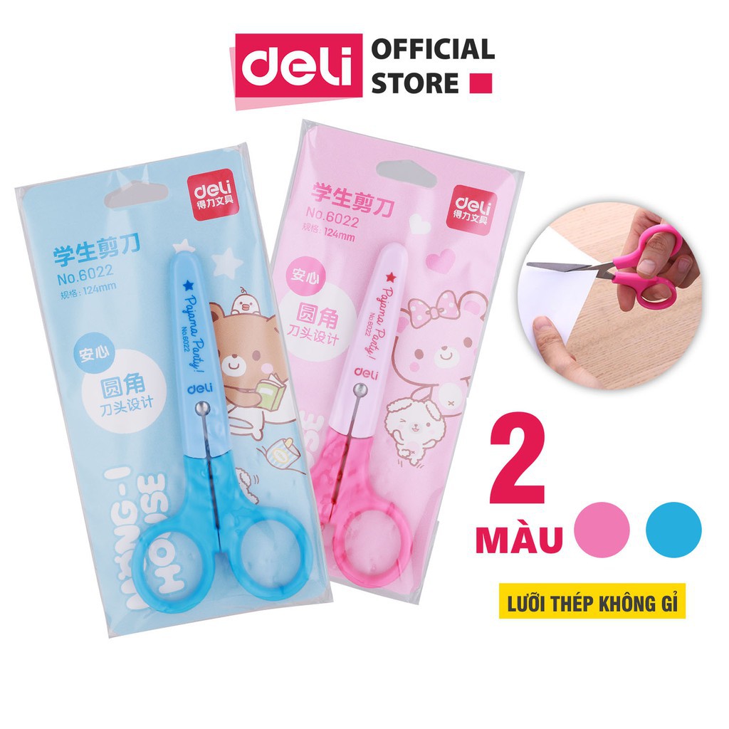 Kéo thủ công học sinh deli 6022, xanh/hồng