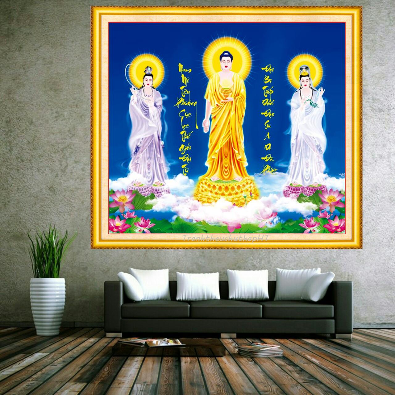 [HCM]Tranh đính đá Phật Tây phương tam thánh 83*75cm - tự đính