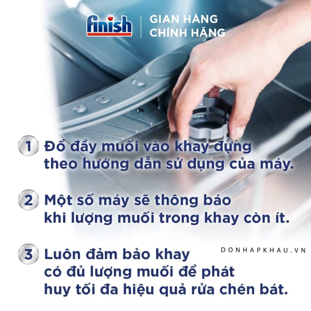 Muối Rửa Chén Bát Finish Salt Kháng Khuẩn 1kg - Bảo Vệ Máy Rửa Chén Bát, Ngăn Ngừa Mảng Bám
