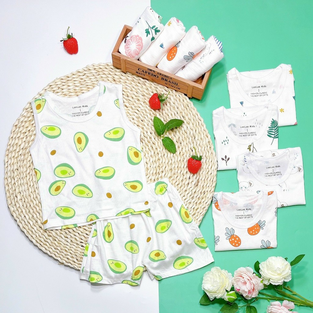 Bộ sát nách cotton giấy thoáng mát ngày hè cho bé trai bé gái