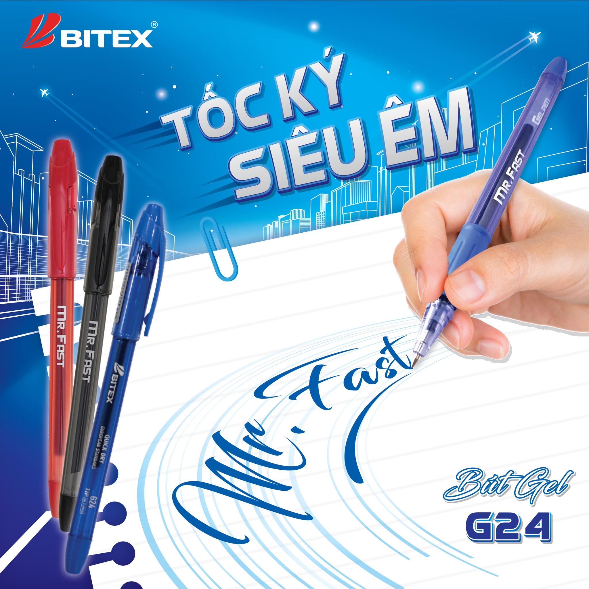 Bút gel mực xanh Bitex G24