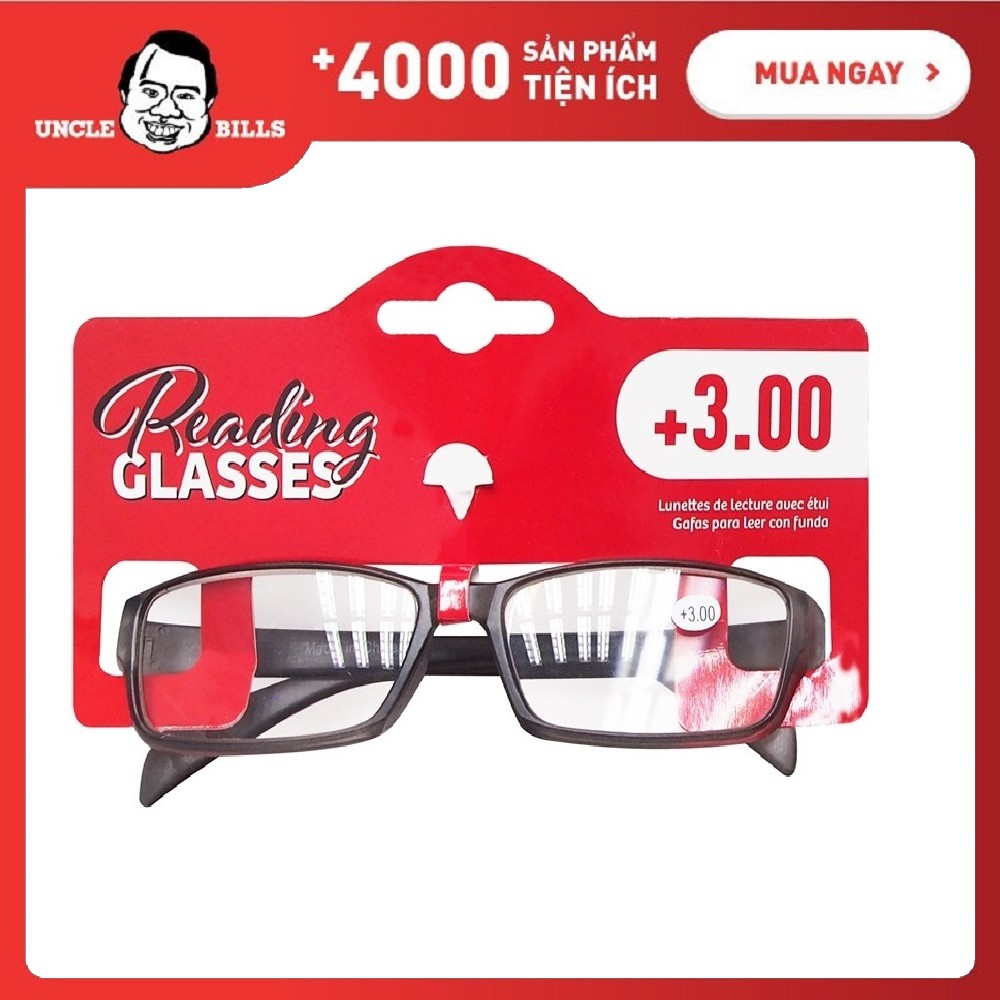 Kính Đọc Sách +3.00 Độ Viễn Màu Đen nhạt Uncle Bills AE0881D