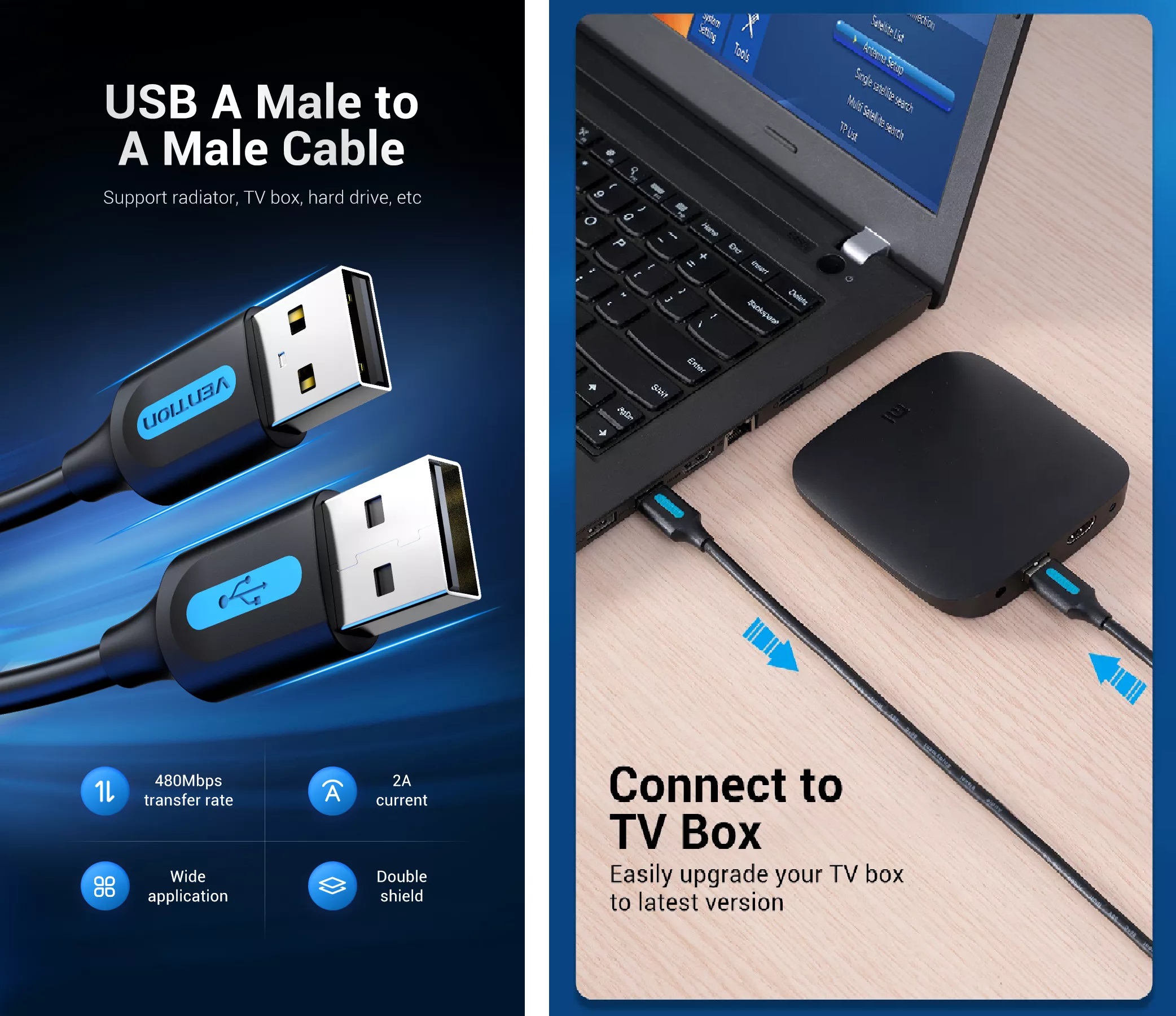 [ Usb3.0  to Usb 3.0 ] Cáp 2 đầu USB 3.0 / USB 2.0 Vention CON / COJ
