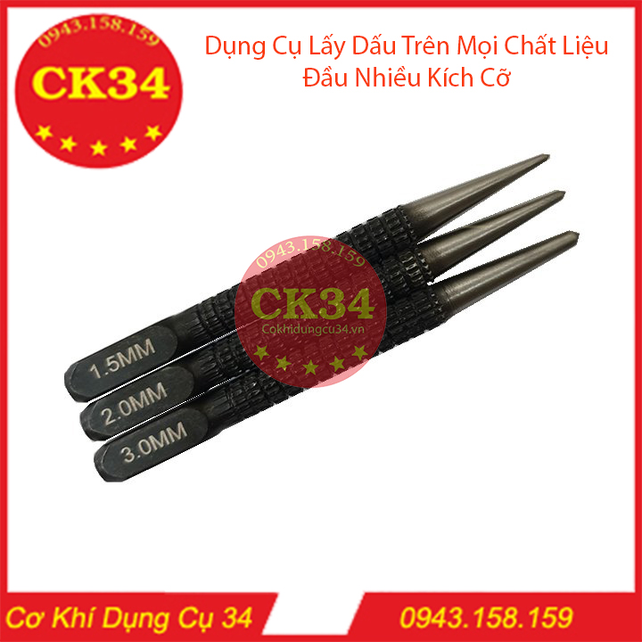 Bộ 3 Đục lấy dấu trên mọi chất liệu đầu hợp kim 1.5mm 2mm 3mm