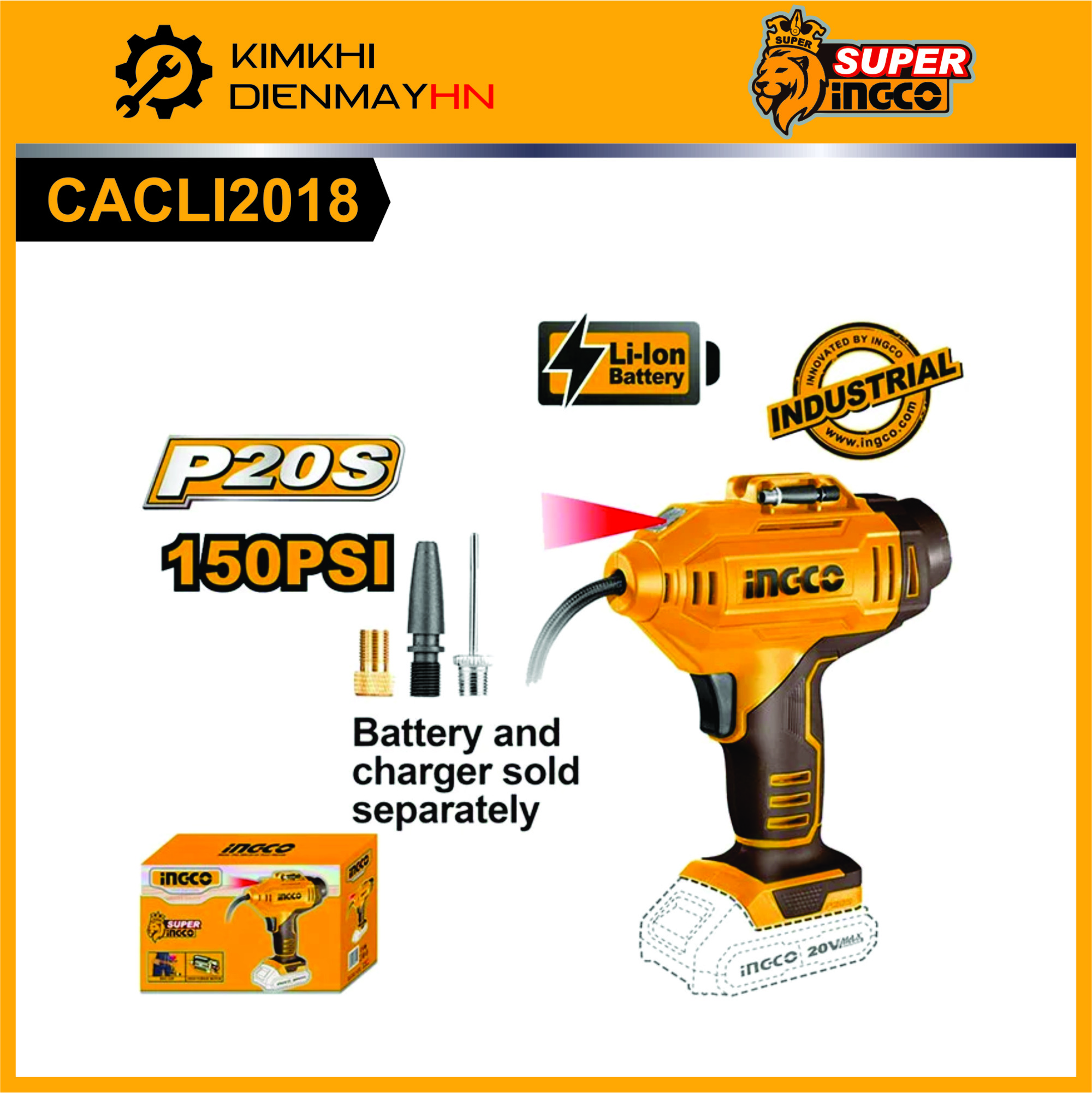 Máy bơm hơi cằm tay dùng pin 20v ingco cacli2018