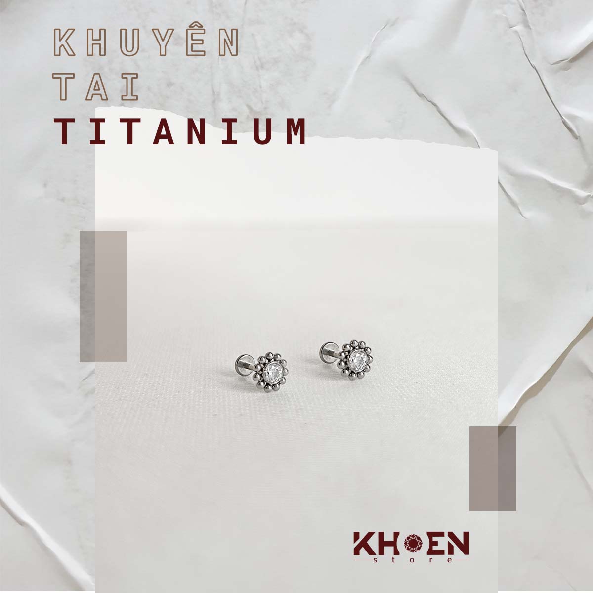(1 chiếc) Khuyên Đá Tròn hoa văn - Titanium - Khoen Store