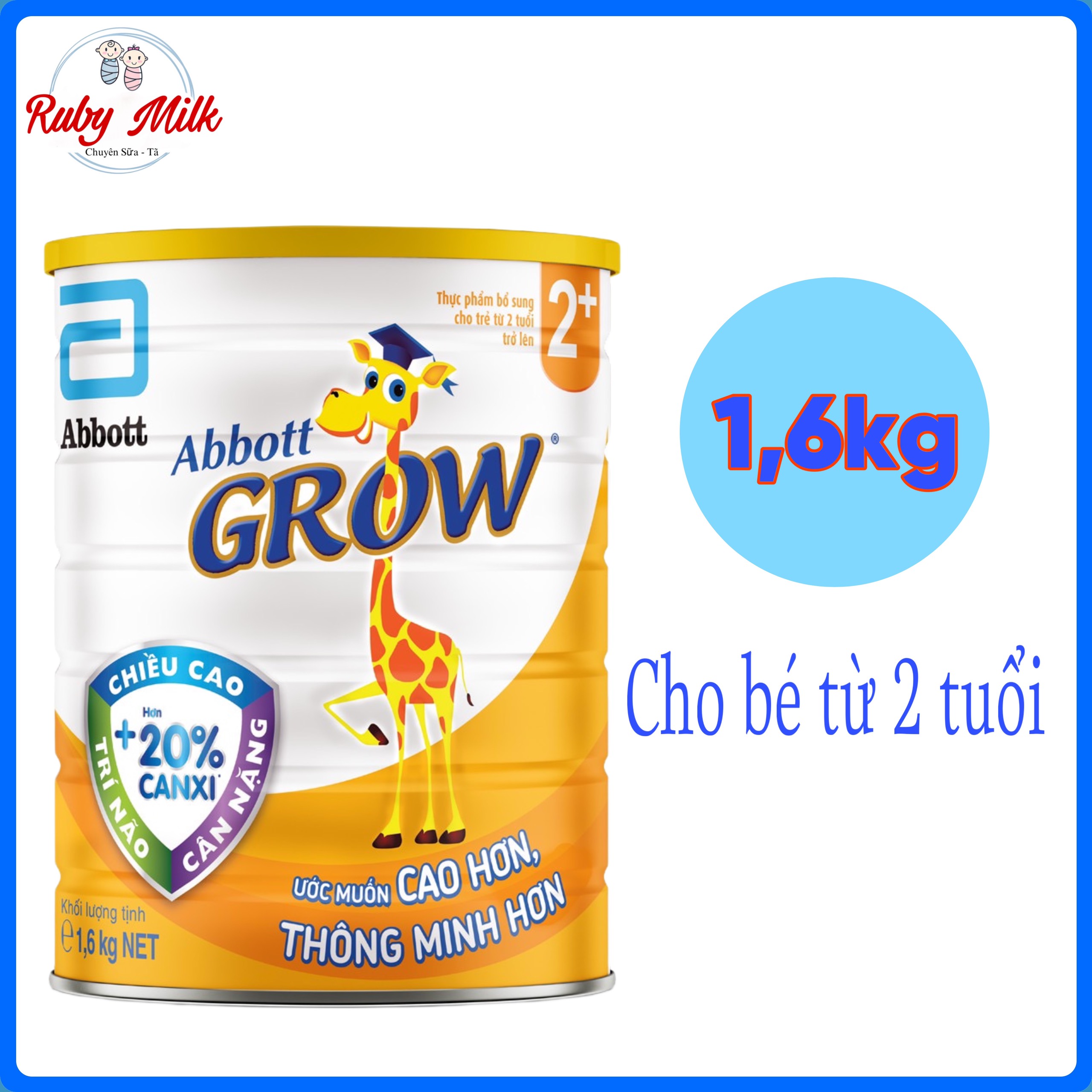 Sữa abbott grow 2+ hương vani lon 1.6kg cho bé 2-4 tuổi