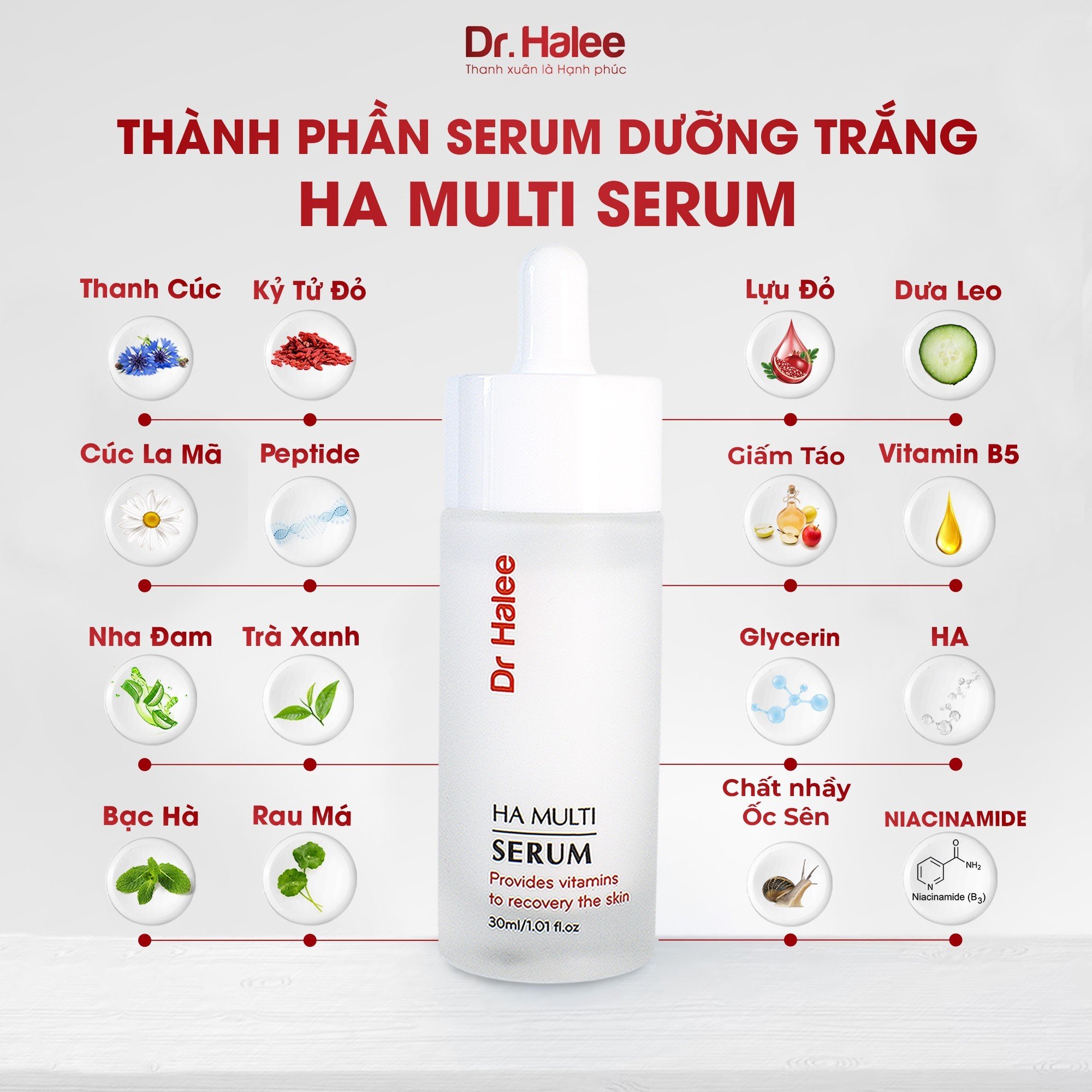 Combo Kem Ruby Lựu Đỏ Ban Đêm Dr Halee Và Serum Dưỡng Trắng HA Multi