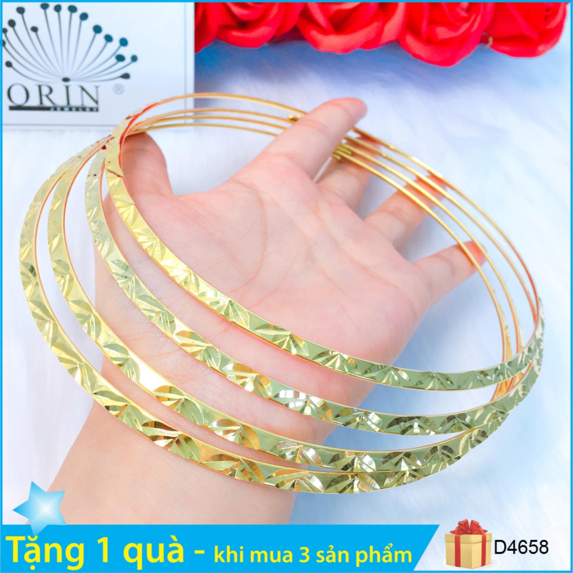 Kiềng cổ, kiềng cứng dạng dẹp khắc hoa văn thiết kế thời trang Orin D4658