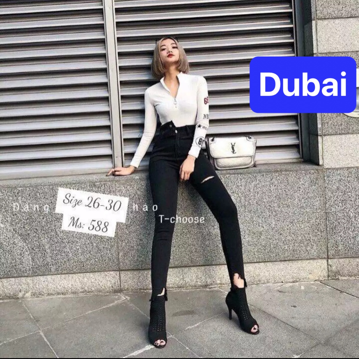 QUẦN JEAN NỮ CHẤT BÒ ĐEN RÁCH THẮT NƠ CHÉO ULZZANG LƯNG CAO NÂNG MÔNG DB-588 CAO CẤP - DUBAI FASHION