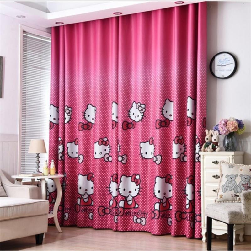 Rèm vải dày che nắng tốt cách nhiệt kitty hồng chấm bi 1m x 2.7m cao