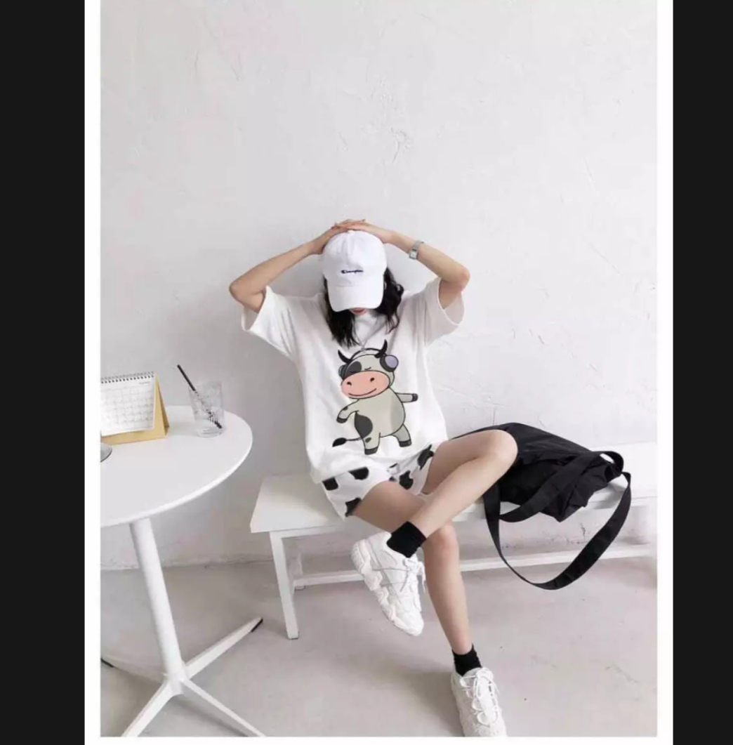 Bộ Quần Áo thun Nam Nữ Họa Tiết BÒ SỮA ÁO BÒ TAI NGHE độc đẹp, vải thun lạnh siêu mát, thiết kế thời trang