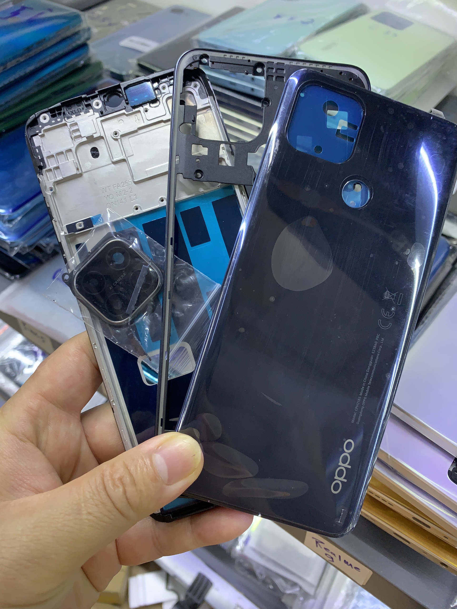 Full bộ xương vỏ zin oppo a15 - 2020 / a15s kèm kính cam, khay sim