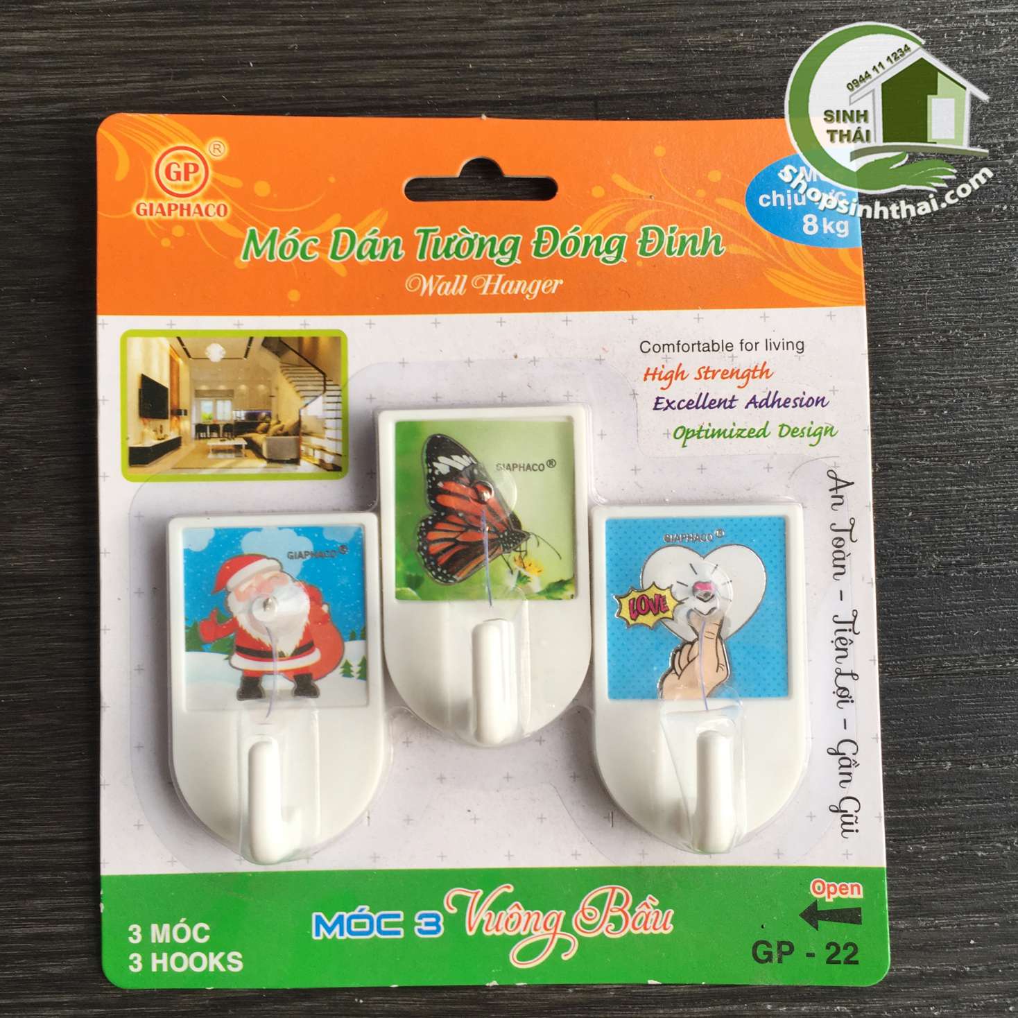 Vỉ 2 móc dán tường có đinh đóng - giao hình ngẫu nhiên