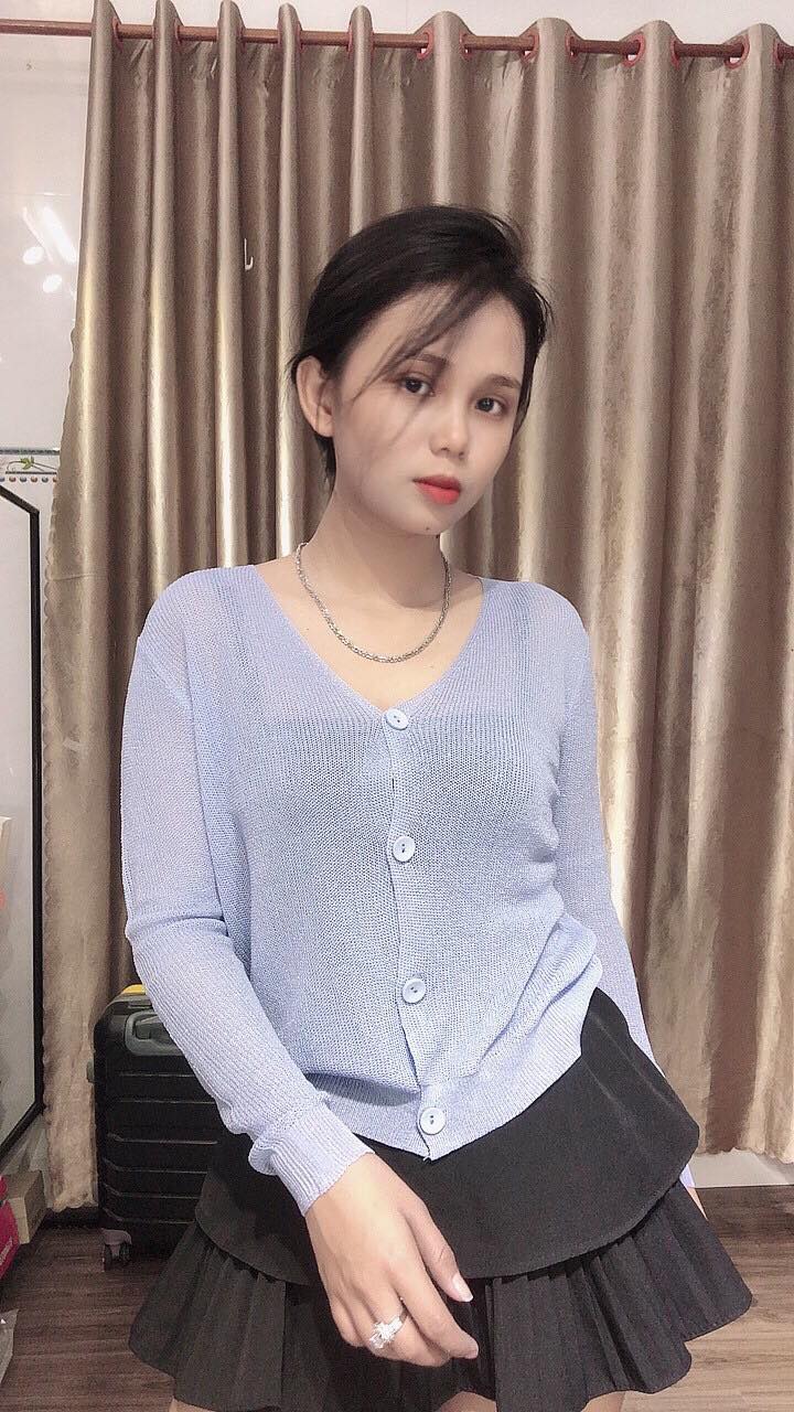 [HCM]ÁO KHOÁC LEN MỎNG NHẸ CỔ TIM CÀI NÚT TAY DÀI CHO NỮ HÀNG QUẢNG CHÂU CAO CẤP 203