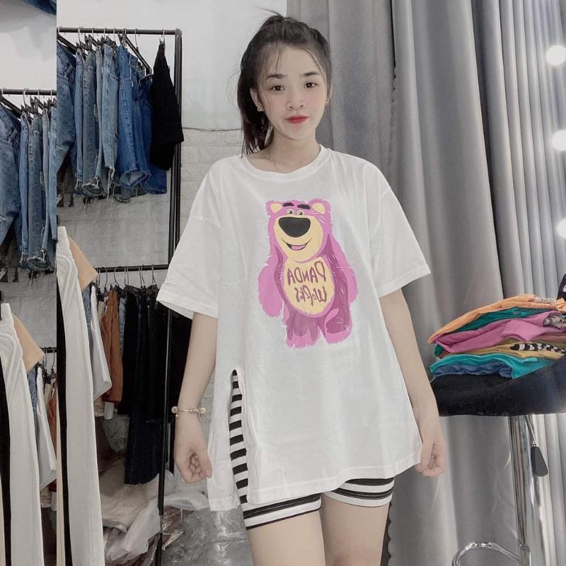 Đồ bộ nữ ESHOP đồ bộ mặc nhà bigsize áo thun cotton xẻ tà 1 bên quần lửng ngố thun gân đẹp dễ thương đi chơi ngủ cute DB39