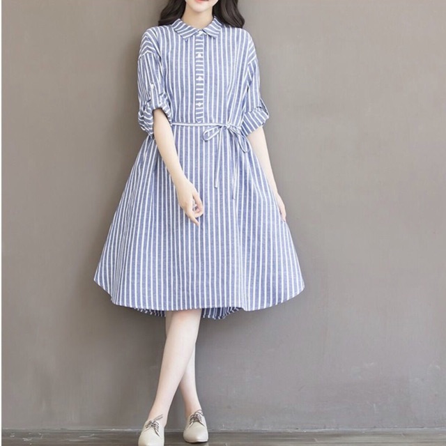[HCM]Đầm sọc xanh form A