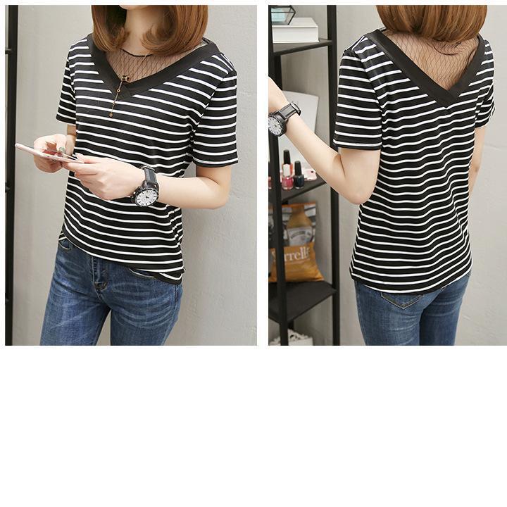 [HCM]Áo thun sọc phối lưới sọc đen và trắng AN28
