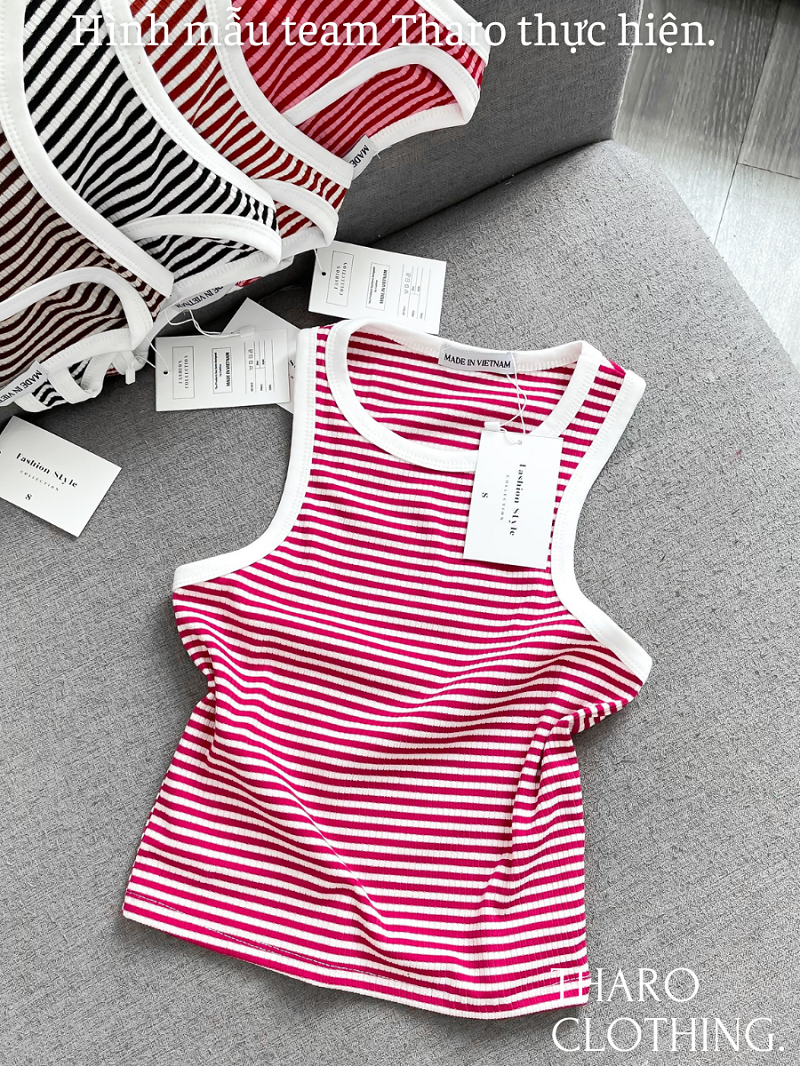 Áo croptop ba lỗ, sát nách sọc viền - tharo clothing