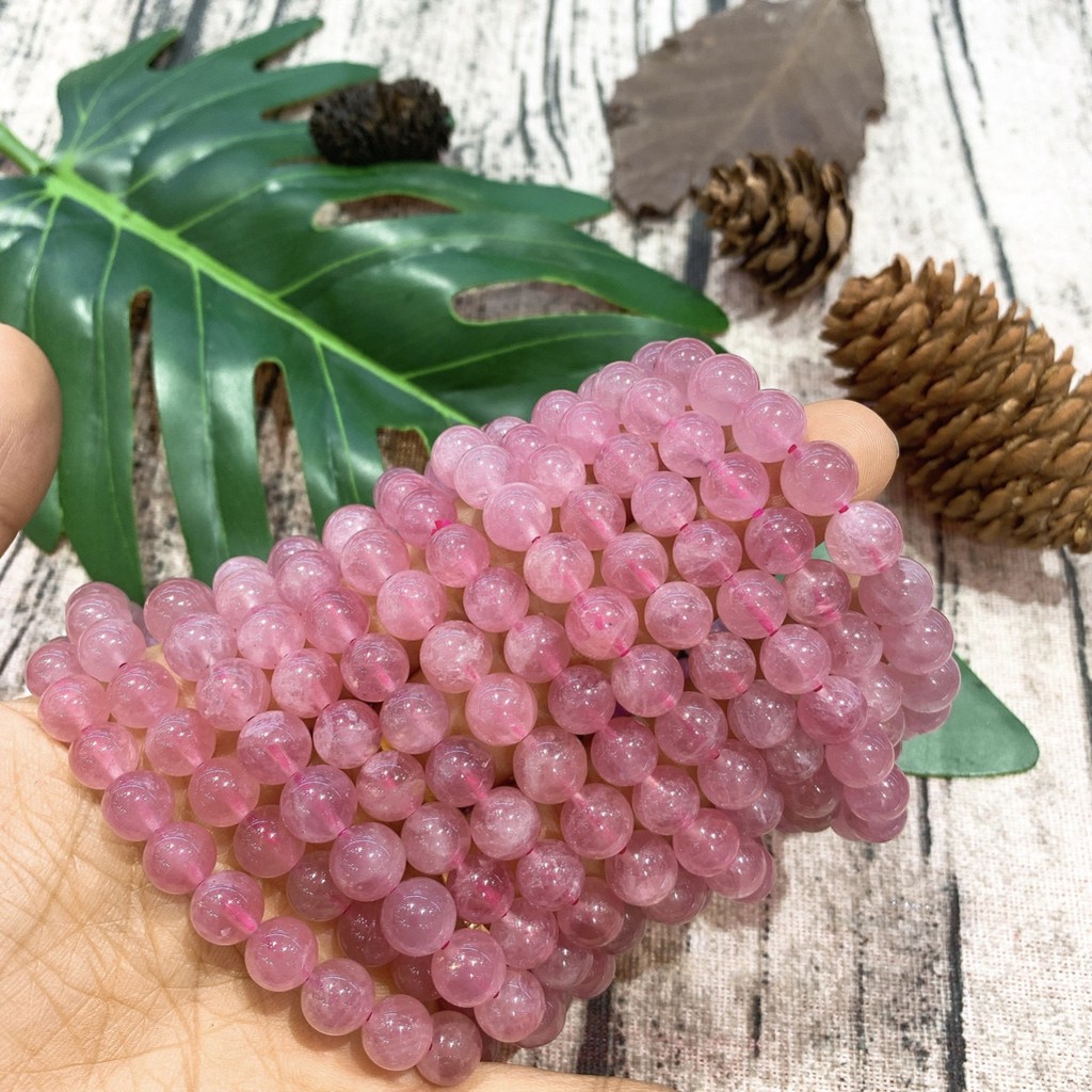 Vòng tay thạch anh hồng đẹp rung linh siêu rẻ size 4mm-8mm