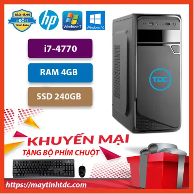 Case máy tính đồng bộ,máy tính để bàn CPU Core i7 4770 | Ram 4GB | SSD 240GB. Tặng combo bàn phím, chuột LED. Bảo hành 12 tháng.