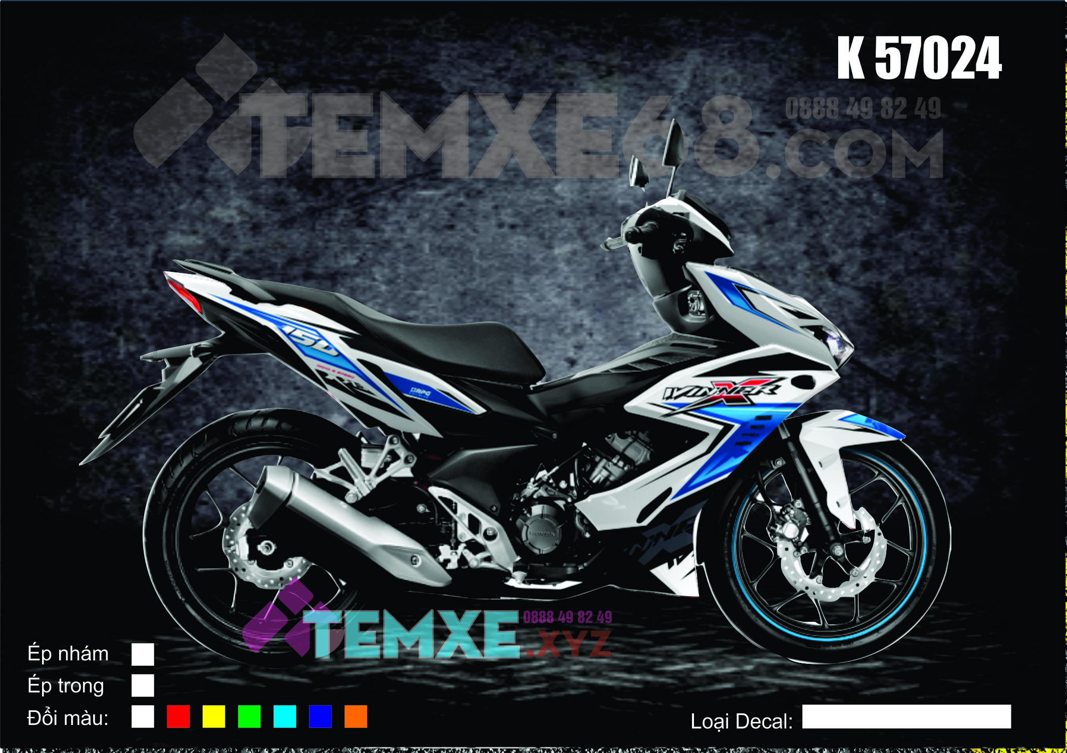 Tem xe trùm Winner X màu Trắng xanh