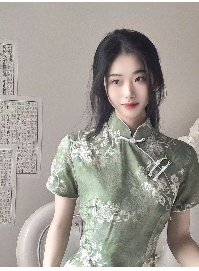 Đầm sườn xám cách tân thượng hải hoạ tiết hoa văn siêu xinh