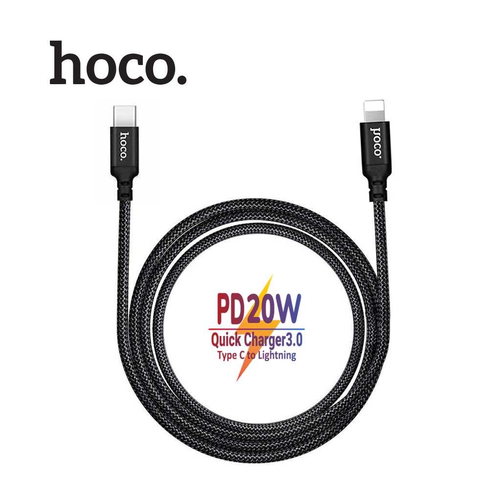 Cáp sạc nhanh Hoco X14 PD 20W Type-C to Lightning , Quick Charger 3.0, thiết kế bọc dù chống đứt, đầu sạc chống gãy gập, dành cho iPhone/iPad, dài 100cm/200cm/300cm
