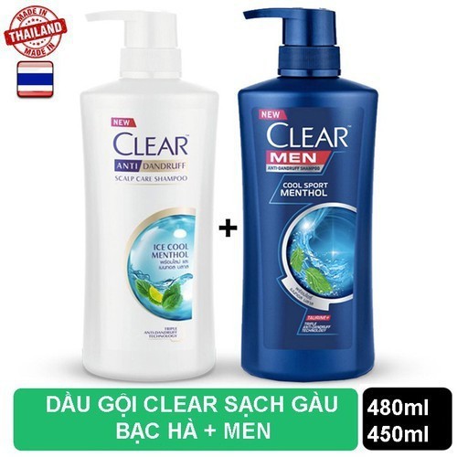 Combo【Siêu Rẻ】[ Mẫu Mới 2020 ] Combo 2 Chai Dầu Gội Đầu Sạch Gàu Clear Men - Clear Bạc Hà Thái Lan